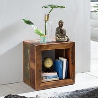 FineBuy Beistelltisch KALKUTTA 45 x 45 x 35 cm, Massivholz Cube Tisch für Wohnzimmer, Wohnzimmertisch mit Ablage, Nachttisch - Nachtkonsole - Nachtkästchen – Ansicht 1
