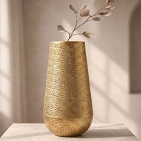 FineBuy Dekovase Metall 47cm - Design Blumenvase Groß - Metallvase Modern - Bodenvase rund für Trockenblumen - Standvase Hoch - Wohnzimmer Deko - Wohndeko Handm