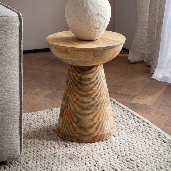 FineBuy Beistelltisch Mango Massivholz Ø37cm Rund, Design Wohnzimmertisch Klein, Moderner Ablagetisch aus Echtholz, Kleiner Couchtisch Dekotisch, Holztisch Wohn