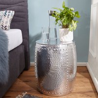 FineBuy Beistelltisch rund 42 cm Metall - Orientalischer Design Wohnzimmertisch Aluminium - Hammerschlag Alu kleiner Couchtisch - Dekotisch – Ansicht 1