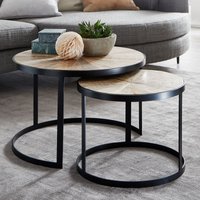FineBuy Design Couchtisch 2er Set Mango Massivholz Satztisch Rund, Wohnzimmertisch mit Metallbeine Braun, Tischset 2-teilig Satztisch Holz / Metall Schwarz – Ansicht 1