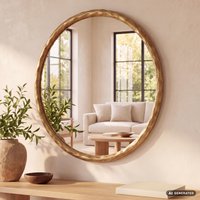 FineBuy Wandspiegel 60 cm Metall Design Hängespiegel Gold, Dekospiegel Rund mit Rahmen, Spiegel Wand Groß, Flurspiegel Garderobenspiegel Modern – Ansicht 1