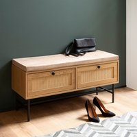 FineBuy Schuhbank mit Stoff-Sitzfläche 100x48x38 cm Garderobenbank Eiche-Dekor, Sitzbank Rattan Klein Gepolstert, Bank Schmal Flur mit Stauraum, Flurbank Flurmö – Ansicht 1