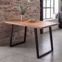 FineBuy Esszimmertisch 120x60x76 cm Akazie Massivholz / Metall Esstisch Baumkante, Küchentisch Massiv mit U-Beinen in Schwarz, Holztisch Speisetisch Esszimmer R