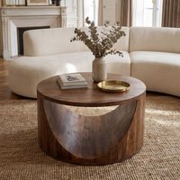 FineBuy Couchtisch Mango Massivholz Rund 60cm - Design Wohnzimmertisch mit Ablagefach - Ausgefallener Sofatisch Holz - Loungetisch Zylinder - Natur Beistelltisc – Ansicht 1