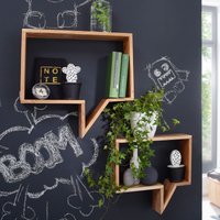 FineBuy 2er Set Wandregale Massivholz Akazie Holzregal Hängeregal Echtholz Design braun Regale zum Aufhängen – Ansicht 1
