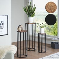 FineBuy Beistelltisch 3er Set Massivholz / Metall Satztisch Sechseckig, Säulentisch Pflanzentisch 3-teilig, Blumenständer Blumentisch Wohnzimmer, Pflanzenhocker – Ansicht 1
