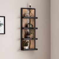 FineBuy Wandregal 30x80x10 cm Mango Massivholz / Metall Hängeregal Industrial, Design Schweberegal Rechteckig, Regal Hängend Wohnzimmer, Holzregal Wand mit 4 Ab – Ansicht 1
