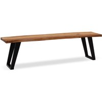 FineBuy Esszimmerbank Akazie Massivholz / Metall mit Baumkante, Esstischbank Modern, Holzbank Massiv ohne Lehne, Küchenbank Essbank mit U-Beinen, Sitzbank Esszi – Ansicht 1