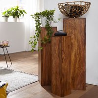 FineBuy Beistelltisch 3er Set Massivholz Satztisch Quadratisch Modern, Säulentisch Pflanzentisch 3-teilig, Blumenständer Blumentisch Wohnzimmer, Pflanzenhocker  – Ansicht 1
