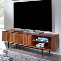 Finebuy Lowboard Sheesham Massivholz 123x42x35 cm TV-Kommode mit zwei Türen, Design TV-Schrank Hoch, Fernsehtisch Fernsehschrank Modern, Fernsehkommode Wohnzimm – Ansicht 1