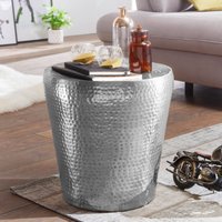 FineBuy Beistelltisch rund 41 cm Metall - Orientalischer Design Wohnzimmertisch Aluminium - Hammerschlag Alu kleiner Couchtisch - Dekotisch – Ansicht 1