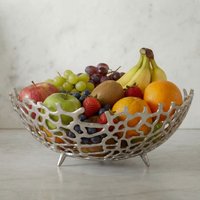 FineBuy Obstschale Rund Schale Metall 46cm Tischdeko - Moderner Obstkorb mit Fuß aus Aluminium - Elegante Dekoschale - Alu Früchtekorb Handmade