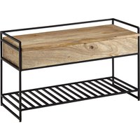FineBuy Sitzbank mit Stauraum 90 cm Mango Massivholz - Garderobenbank Holz mit Schuhablage - Schuhbank mit Sitzfläche - Flurbank Handmade – Ansicht 1