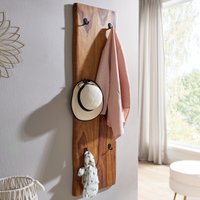 FineBuy Wandgarderobe Sheesham Massivholz 40 x 140 cm Baumkante - Garderobenpaneel massiv Holz - Wand Garderobenleiste Hakenleiste - 6 Kleiderhaken – Ansicht 1