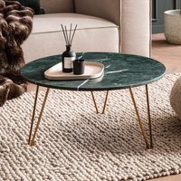 FineBuy Couchtisch Echter Marmor Grün 70x70x35 cm Sofatisch Metall Gold, Design Dreibein Wohnzimmertisch Rund Modern, Marmortisch Loungetisch Groß, Kaffeetisch  – Ansicht 1