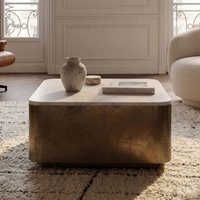 FineBuy Couchtisch Metall mit weißer Marmor Tischplatte 60cm quadratisch - Moderner Wohnzimmertisch - Design Sofatisch - Loungetisch Kubus - Edler Beistelltisch