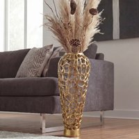 FineBuy Bodenvase Aluminium Gold - Design Blumenvase Groß - Metallvase Modern - Dekovase rund für Trockenblumen - Standvase Hoch - Wohnzimmer Deko - Wohndeko Ha