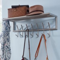 FineBuy Wandgarderobe Metall Silber 75 cm mit Ablage - Design Garderobenpaneel mit Hutablage - Wand Garderobenleiste mit Hakenleiste - 7 Kleiderhaken – Ansicht 1