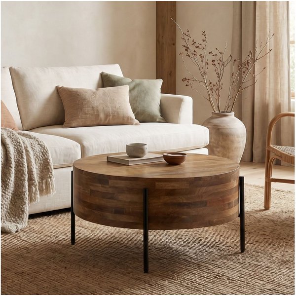 FineBuy Couchtisch 70cm Massivholz Mango - Wohnzimmertisch Rund - Sofatisch Modern Holz - Design Wohnzimmer Tisch Beistelltisch Handmade – Ansicht 1