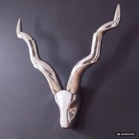 FineBuy Deko Hirschgeweih Aluminium Wanddeko Landhausstil Silber Metall modern, Design Hirschkopf Landhaus Geweih Wand, Wohndeko Hirsch außen, Wandschmuck