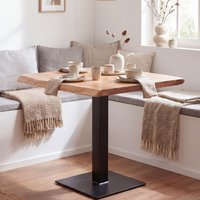 FineBuy Esszimmertisch quadratisch 80cm Massivholz Akazie Baumkante - Industrial Esstisch Baumstamm Massiv Echtholz - Küchentisch - Baumkantentisch Bistrotisch – Ansicht 1