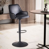 FineBuy Barhocker Kunstleder Schwarz Hocker mit Lehne 86 - 106 cm, Küchenhocker Höhenverstellbar Modern 100 kg, Barstuhl Tresenhocker mit Metall-Trompetenfuß, B