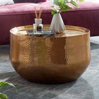 FineBuy Design Couchtisch rund 60 cm aus Metall - Handgefertigter Aluminium Wohnzimmertisch mit Hammerschlag - Orientalischer runder Alu Sofatisch