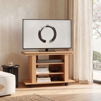 FineBuy Fernsehschrank Drehbar auf Rollen, TV Bank 75 x 38 x 50 cm mit Drehteller für Fernseher| Fernsehtisch Holz Buche mit Ablage Board, TV Schrank HiFi Rack 