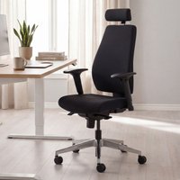 FineBuy Bürostuhl FB41700 Schreibtischstuhl Stoff Schwarz Chefsessel Modern, Drehstuhl mit Synchronmechanik, Arbeitsstuhl mit Kopfstütze 120kg, Bürosessel Höhen