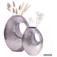 FineBuy Deko Vase 2er Set Aluminium mit Tragegriff Blumenvase Modern, Hammerschlag Dekovase 2-teilig für Blumen, Alu Tischvase Handgefertigt