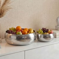 FineBuy Obstschale 2er Set Rund Schale Metall 36cm Tischdeko - Moderner Obstkorb Hammerschlag aus Aluminium - Elegante Alu Früchteschale Handmade