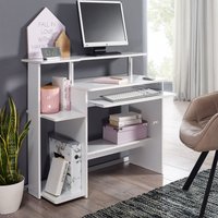 FineBuy Computertisch 94x90,5x48,5 cm Laptop Tisch Modern mit Tastaturauszug, PC-Tisch mit Drucker-Ablage platzsparend, Schreibtisch für kleine Räume mit Ablage – Ansicht 1