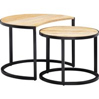 FineBuy Couchtisch Set 2er Mango Massivholz rund Natur · Wohnzimmertisch Beistelltisch mit Metallgestell Schwarz · Satztische im Industrial Design – Ansicht 1