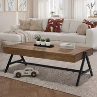FineBuy Couchtisch Sheesham Massivholz rechteckig 120cm · Wohnzimmertisch mit Metallgestell · Handgefertigter Sofatisch im modernen Industrial Design mit stabil – Ansicht 1