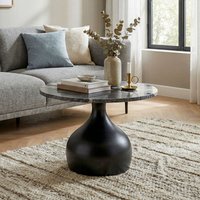 FineBuy Couchtisch 60cm Aluminium mit schwarzer Marmor Tischplatte - Runder Wohnzimmertisch - Design Sofatisch - Moderner Loungetisch - Edler Beistelltisch Wohn