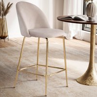 FineBuy 2er Set Barhocker Samt Hocker mit Lehne & goldenen Beinen, Küchenhocker Skandinavisch Stoff / Metall 110 kg, Design Barstuhl Tresenhocker, Bistrohocker 