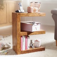 FineBuy Beistelltisch Massivholz E Cube 60cm hoch Wohnzimmer-Tisch Design braun Landhaus Couchtisch Farbe wählbar