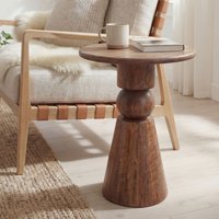 FineBuy Beistelltisch Mango Massivholz Braun 35cm - Design Anstelltisch Holz - Runder Wohnzimmertisch Massiv - Loungetisch Couchtisch Natur Handmade