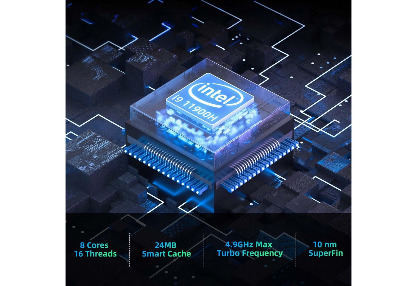 AWOW i9 PC Intel i9-11900H, 16/32GB RAM, 512G/1T SSD, WiFi 6, Dual 2,5G LAN Mini-PC (Intel Core i9 11900H, Intel UHD Graphics der 11. Generation, 16 GB RAM, 102 – Bild 2 von 5