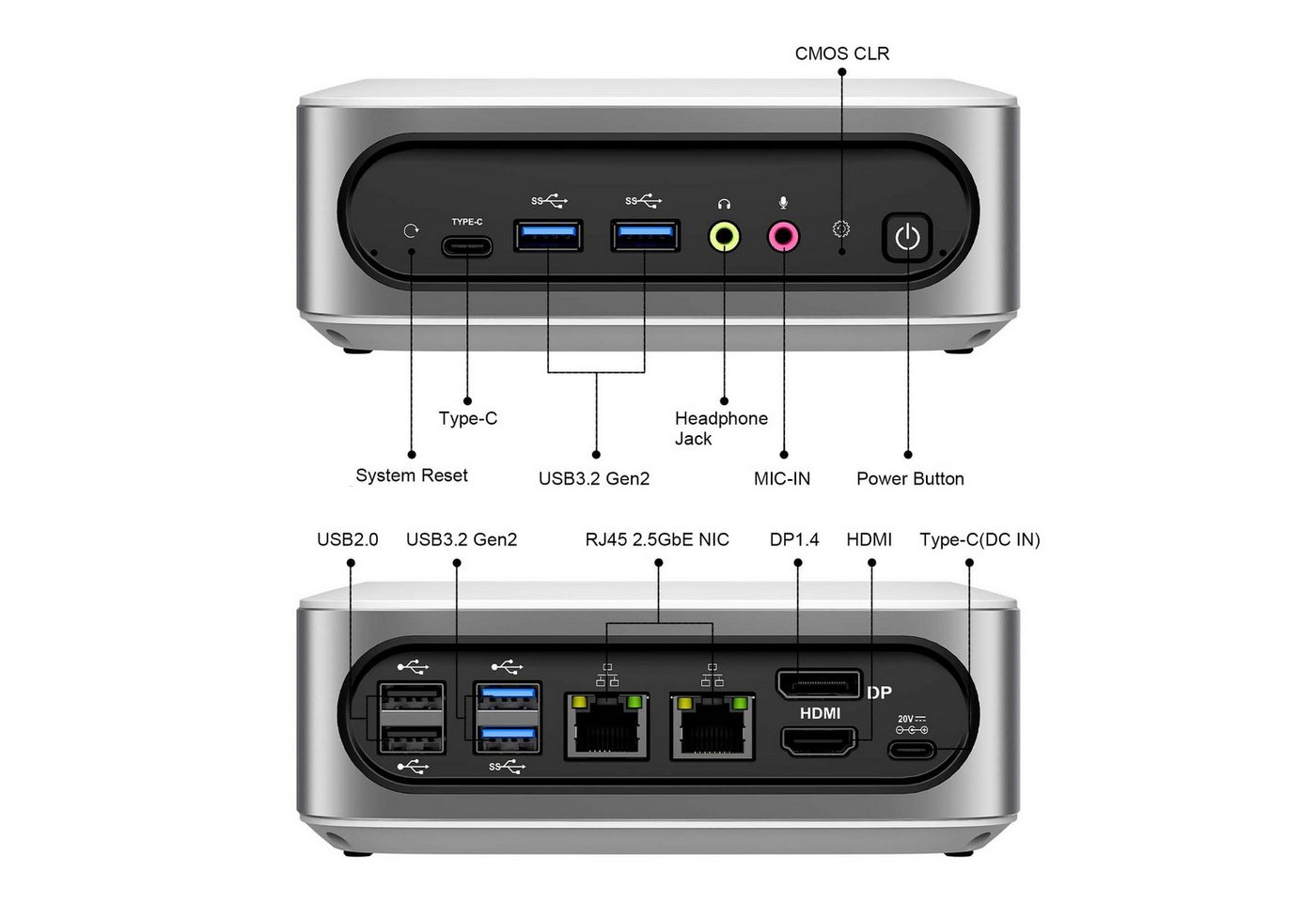 AWOW i9 PC Intel i9-11900H, 16/32GB RAM, 512G/1T SSD, WiFi 6, Dual 2,5G LAN Mini-PC (Intel Core i9 11900H, Intel UHD Graphics der 11. Generation, 16 GB RAM, 102 – Bild 4 von 5