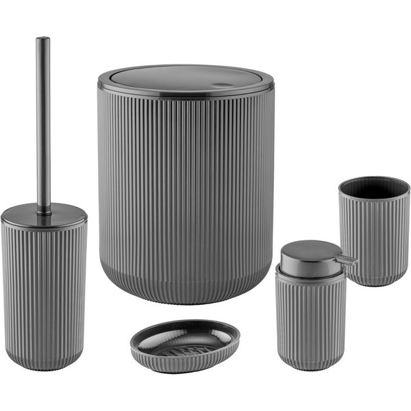 axentia Badaccessoire-Set Bad-Set Badezimmerset Badezimmer-Ausstattung, 5-teiliges Badset, Kosmetikeimer Seifenschale Seifenspender WC-Bürste Zahnputzbecher