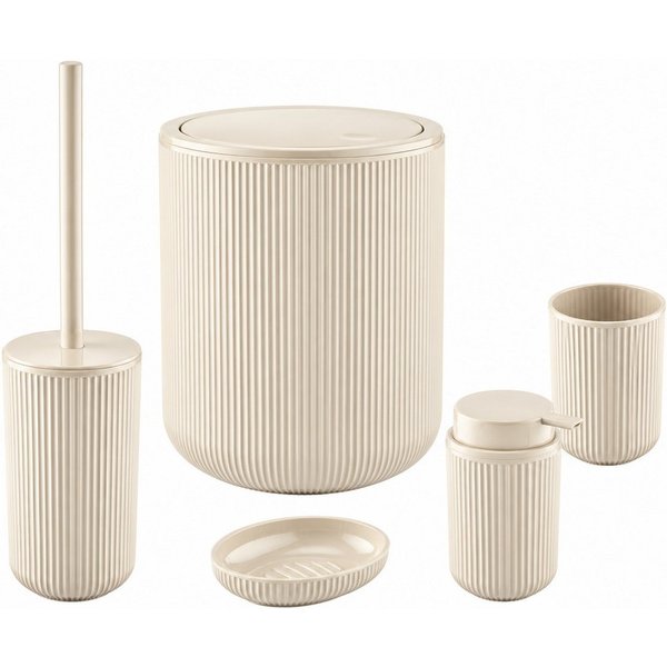 axentia Badaccessoire-Set Bad-Set Badezimmerset Badezimmer-Ausstattung, 5-teiliges Badset, Kosmetikeimer Seifenschale Seifenspender WC-Bürste Zahnputzbecher