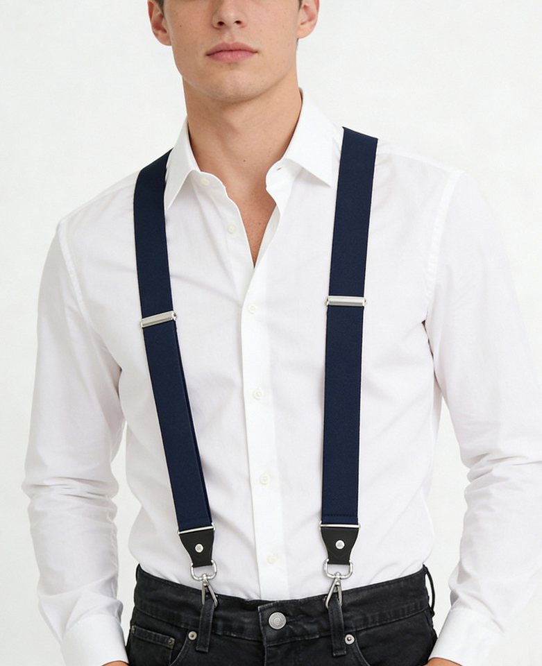 axy Hosenträger Herren Y-Form 3,5 cm breit, elastisch, mit 3 robusten Karabinern verstellbar 120cm Lang für Anzug Jeans Chinos Rockabilly Suspenders – Bild 3 von 5