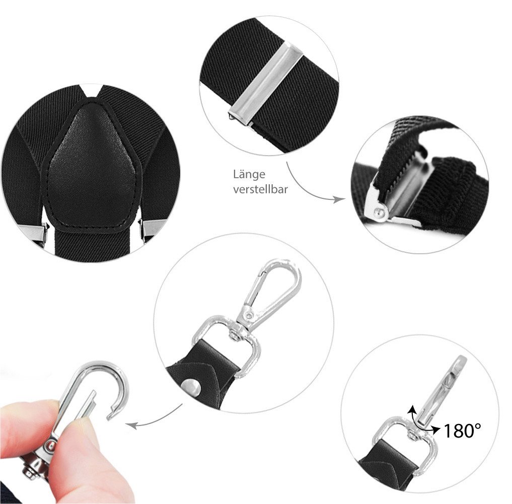 axy Hosenträger Herren Y-Form 3,5 cm breit, elastisch, mit 3 robusten Karabinern verstellbar 120cm Lang für Anzug Jeans Chinos Rockabilly Suspenders – Bild 5 von 5