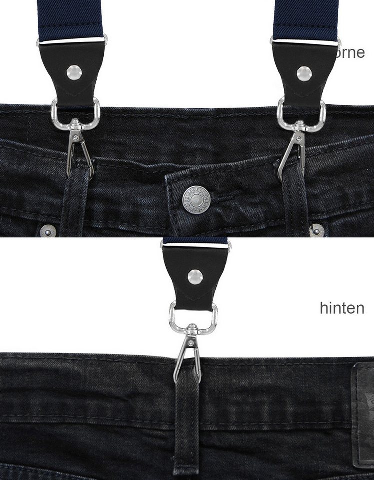 axy Hosenträger Herren Y-Form 3,5 cm breit, elastisch, mit 3 robusten Karabinern verstellbar 120cm Lang für Anzug Jeans Chinos Rockabilly Suspenders – Bild 4 von 5