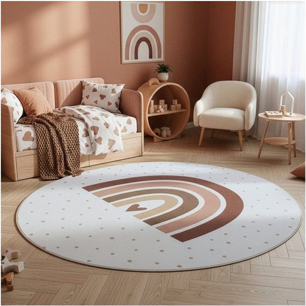 Ayyildiz Teppiche Kinderteppich COCO 1132, auch in rund erhältlich, rund, Höhe: 8 mm, Waschbar bei 30 °C, rutschhemmend, OEKO-TEX® zertifiziert, Regenbogen