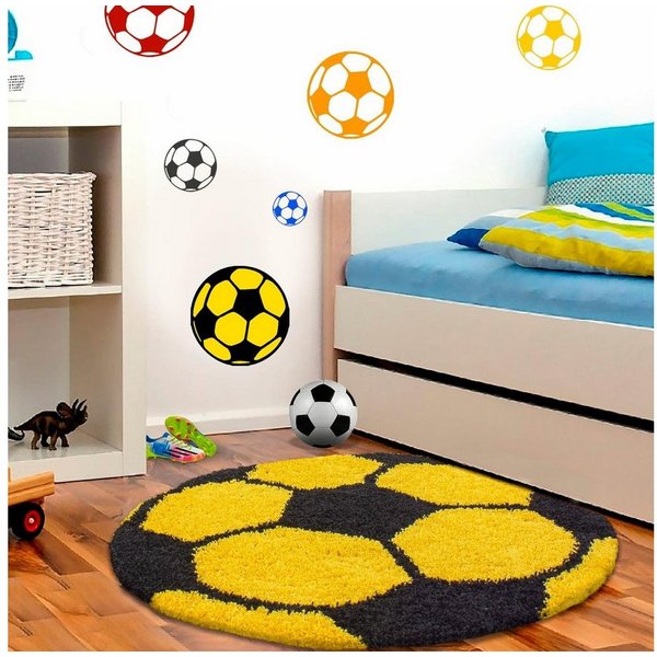 Ayyildiz Teppiche Kinderteppich Fun 6001, rund, Höhe: 30 mm, robuster Kurzflor, Fussball, Kinderzimmer