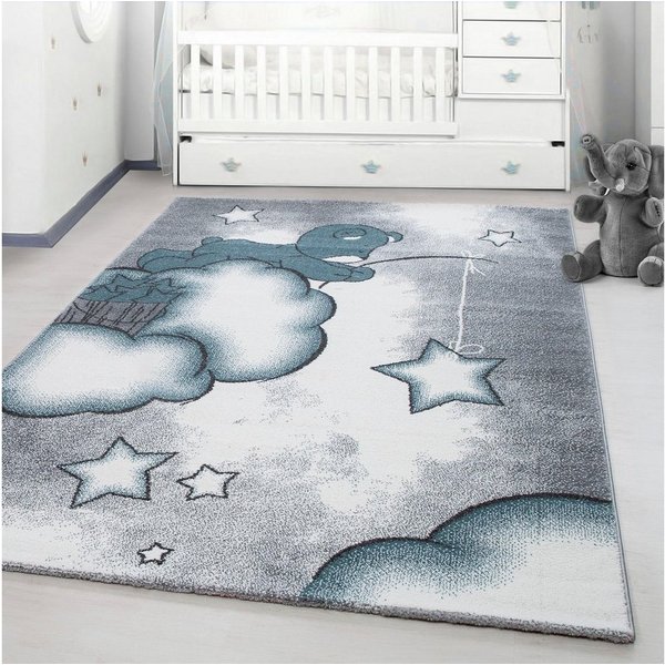 Ayyildiz Teppiche Kinderteppich Kids 580, auch in rund erhältlich, rechteckig, Höhe: 12 mm, auch in rund, Teddybär, Sterne Design, Kurzflor