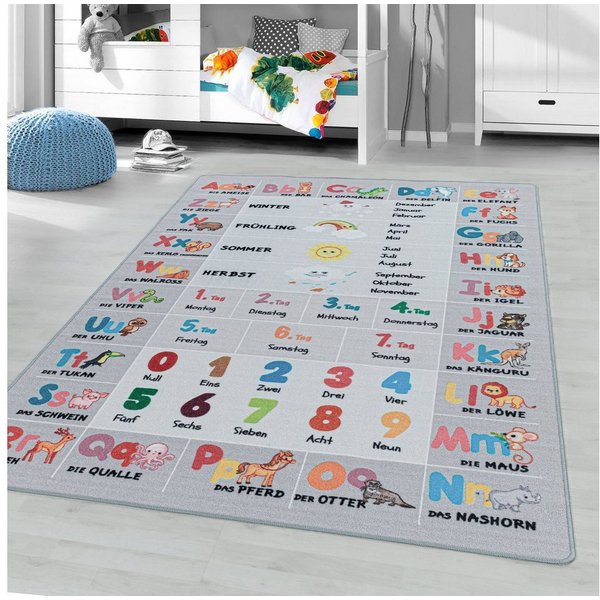 Ayyildiz Teppiche Kinderteppich PLAY 2904, rechteckig, Höhe: 6 mm, robuster Kurzflor, bunter Spiel Lern Teppich, Kinderzimmer